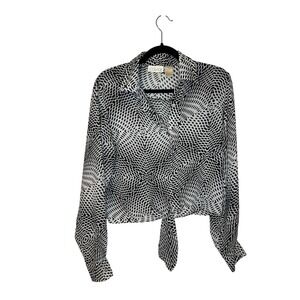 Caviar Abstract Print Tie Neck Long Sleeve‎ Blouse Top Size M